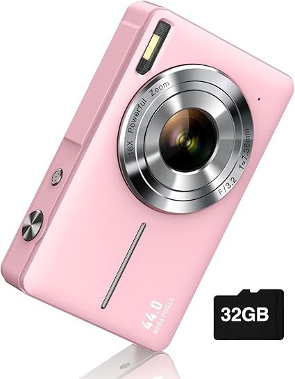 Digital Camera, FHD 1080P Digital Point and Shoot Camera with 16X Zoom Anti-Shake, 32GB Card, Compact Small Camera for Boys Girls Kids and Beginners