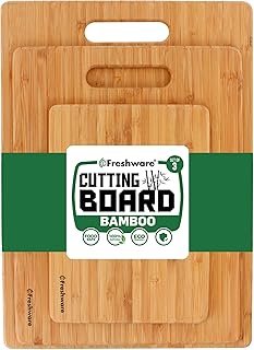 Freshware Bamboo Cutting Board Set of 3, Wooden Cutting Boards for Kitchen, Knife Friendly Food Grade Chopping Board, Lightweight with Hanging Hole for Easy Storage