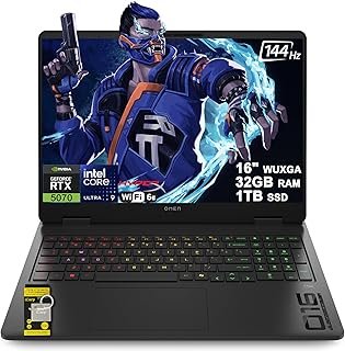 HP Omen 16 Slim Gaming AI Laptop 16" WUXGA IPS 144Hz Intel 16-core Ultra 9 285H 32GB RAM 1TB SSD GeForce RTX 5070 GDDR7 DLSS4 (Up to 988 Tops) 4-Zone RGB Backlit Wi-Fi6E HyperX Win11 ICP Hub