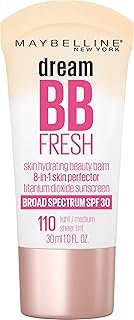 Maybelline Dream Fresh Skin Hydrating BB cream, 8-in-1 Skin Perfecting Beauty Balm with Broad Spectrum SPF 30, Sheer Tint Coverage, Oil-Free, Light/Medium, 1 Fl Oz