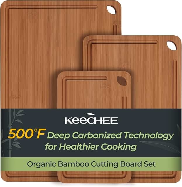 Keechee Bamboo Cutting Board, Durable Wood Cutting Boards for Kitchen with Deep Juice Grooves & Built-in Handles, Ideal Charcuterie & Chopping for Meat, Vegetables and Fruits Ideal Kitchen Gifts