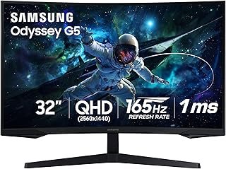 SAMSUNG 32" Odyssey G55C Series QHD 1000R Curved Gaming Monitor, 1ms(MPRT), HDR10, 165Hz, AMD Radeon FreeSync, Eye Care, Glare Free, Sharp Resolution LS32CG550ENXZA