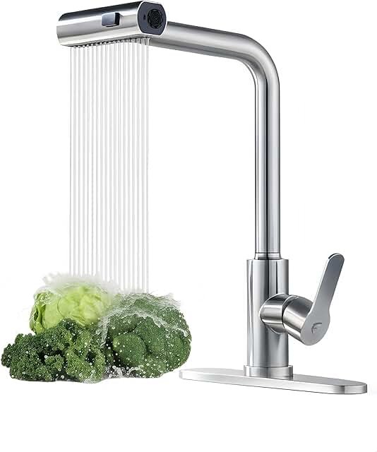 Kitchen Faucet with 3-Function Pull Down Sprayer,Stainless Steel Sink Faucet 1 or 3 Hole,Pull Out Kitchen Faucet,Suitable for Modern Style Homes Camper Rv Bar (Brushed Nickel)