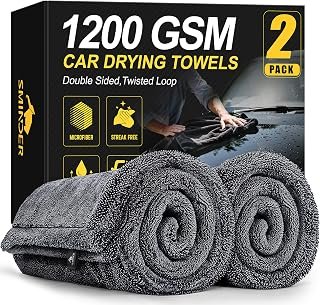 SMINDER 2-Pack 1200 GSM Car Drying Towels – Microfiber Towels for Cars (36" x 24"), Ultra-Absorbent, Streak-Free, Scratch-Free, No Water Spots, Double-Twist Pile & Edgeless Design